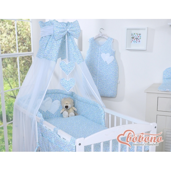 11-delar Bäddset / Sängkläder med himmel hjärtan små blå blommor