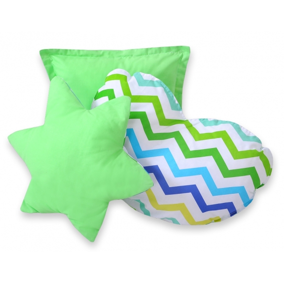 3-delar kuddar - Chevron green-blå