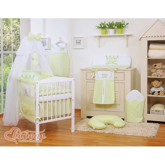 Baby Bäddset / Sängkläder 7 delar med myggnät Little Prince/Princess grön