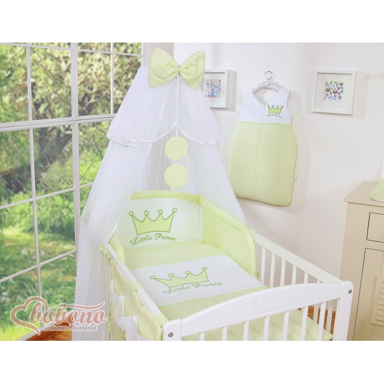Baby Bäddset / Sängkläder 7 delar med myggnät Little Prince/Princess grön