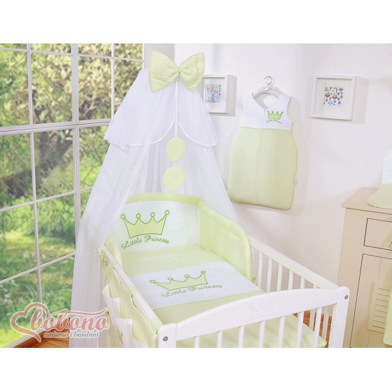 Baby Bäddset / Sängkläder 7 delar med myggnät Little Prince/Princess grön
