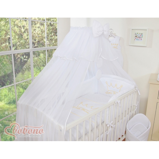 Baby Bäddset / Sängkläder 7 delar med myggnät Little Prince/Princess vit