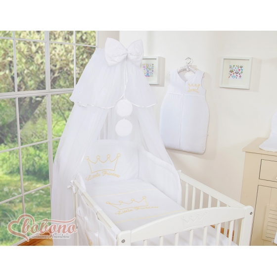 Baby Bäddset / Sängkläder 7 delar med myggnät Little Prince/Princess vit