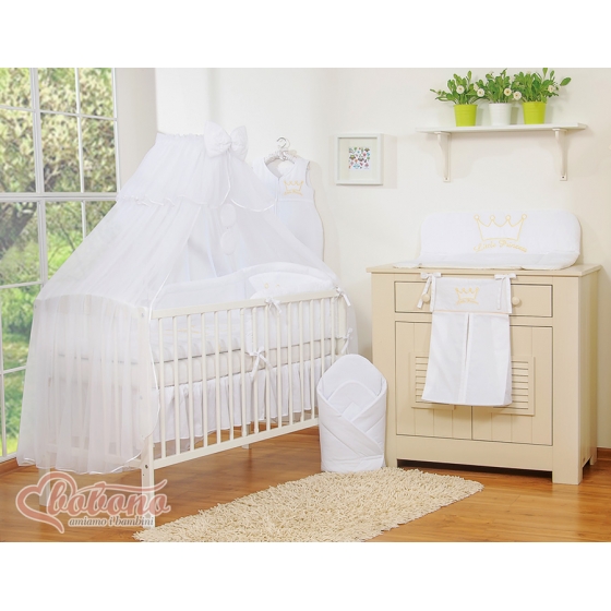 Baby Bäddset / Sängkläder 7 delar med myggnät Little Prince/Princess vit