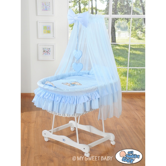 Babykorg med himmel Björn med rosett blå