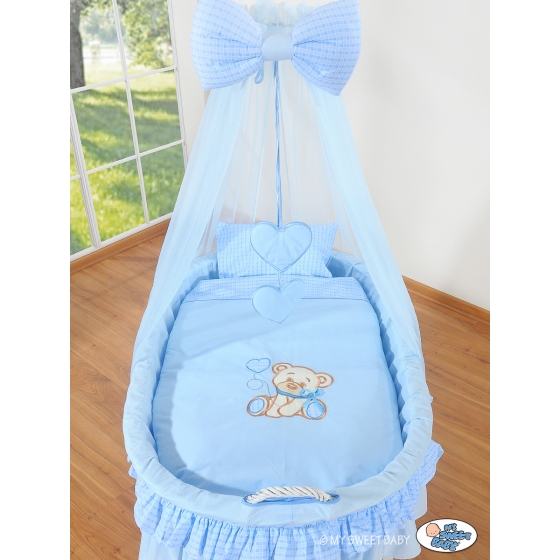 Babykorg med himmel Björn med rosett blå
