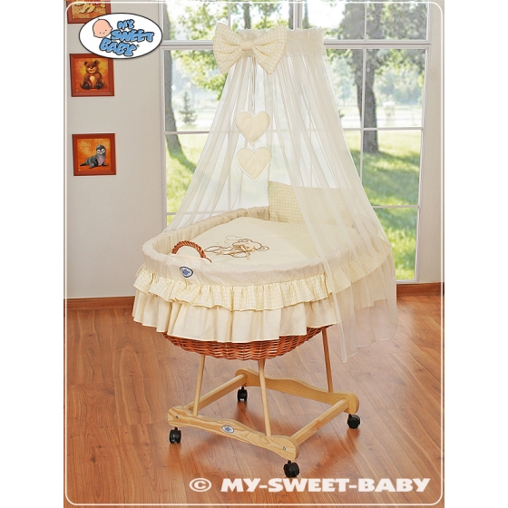 Babykorg med himmel Björn med rosett cream