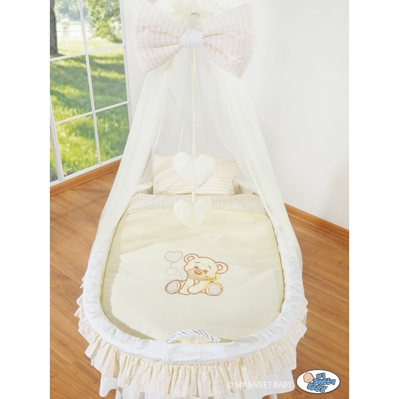 Babykorg med himmel Björn med rosett cream