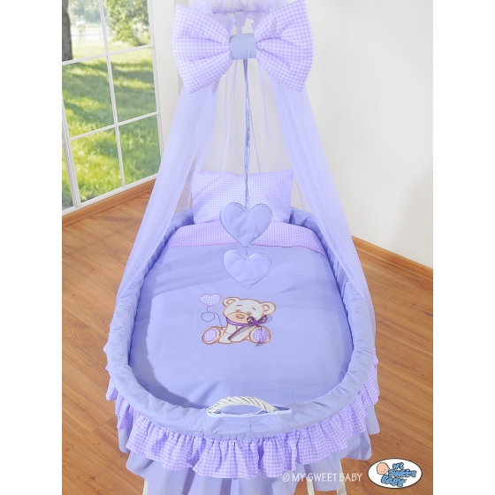 Babykorg med himmel Björn med rosett lila