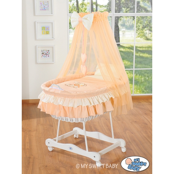 Babykorg med himmel Björn med rosett peach