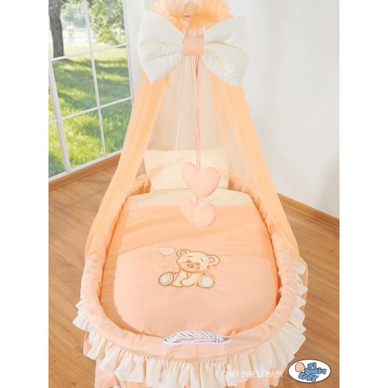 Babykorg med himmel Björn med rosett peach
