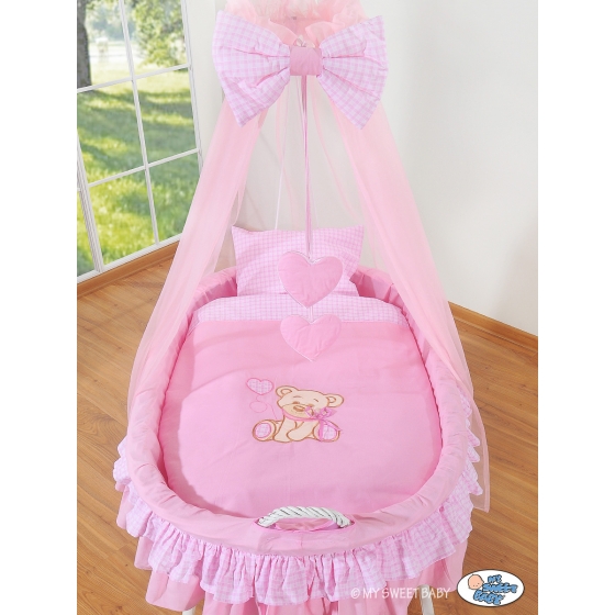 Babykorg med himmel Björn med rosett rosa
