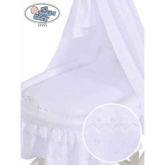 Babykorg med himmel på hjul Charlotte no 70202med vit broderat Bäddset