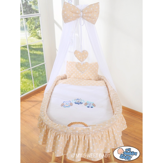 Babykorg med himmel Ugglor Bigi Zibi & Adele beige