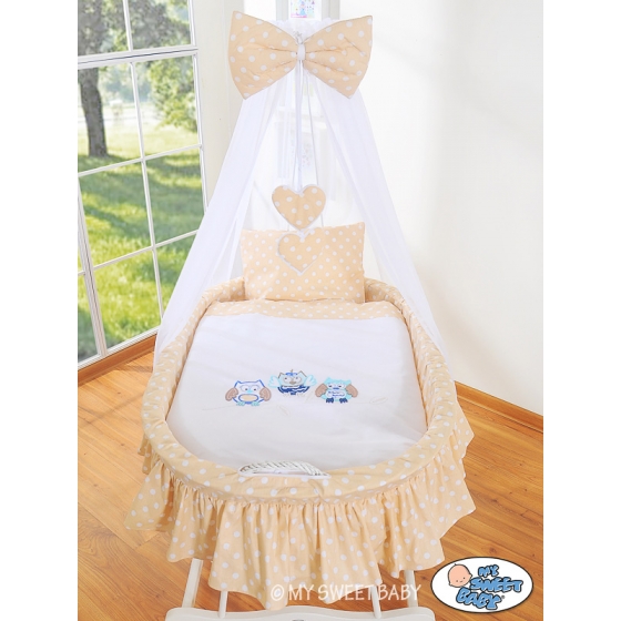 Babykorg med himmel Ugglor Bigi Zibi & Adele beige