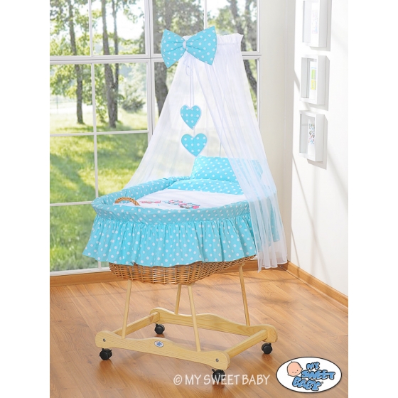 Babykorg med himmel Ugglor Bigi Zibi & Adele turquoise