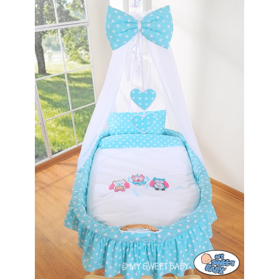 Babykorg med himmel Ugglor Bigi Zibi & Adele turquoise