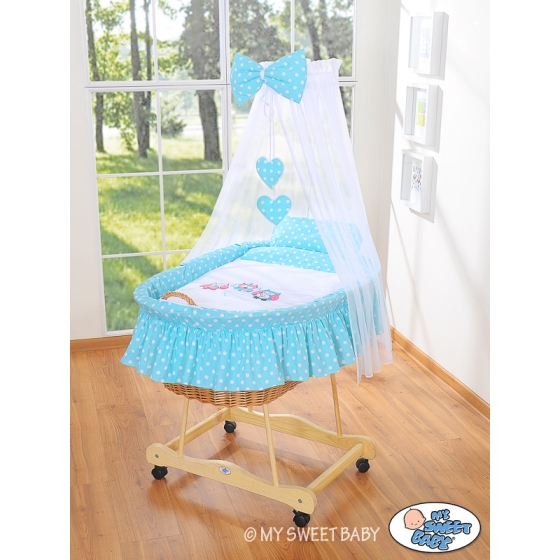 Babykorg med himmel Ugglor Bigi Zibi & Adele turquoise