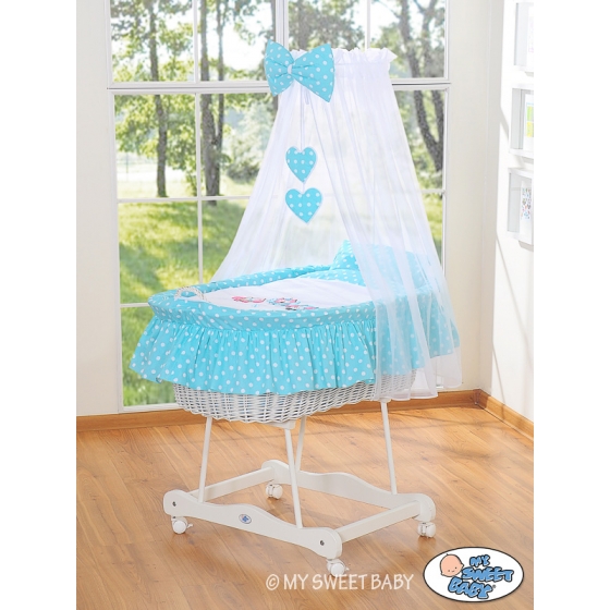 Babykorg med himmel Ugglor Bigi Zibi & Adele turquoise