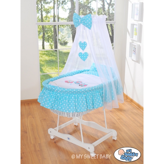 Babykorg med himmel Ugglor Bigi Zibi & Adele turquoise