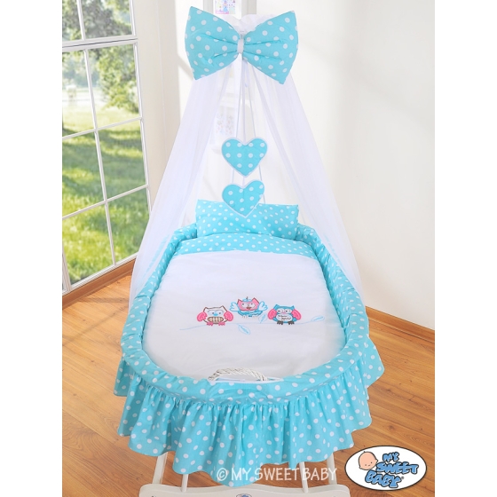 Babykorg med himmel Ugglor Bigi Zibi & Adele turquoise