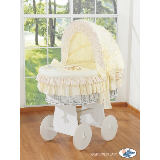 Babykorg med hjul Björn med rosett cream