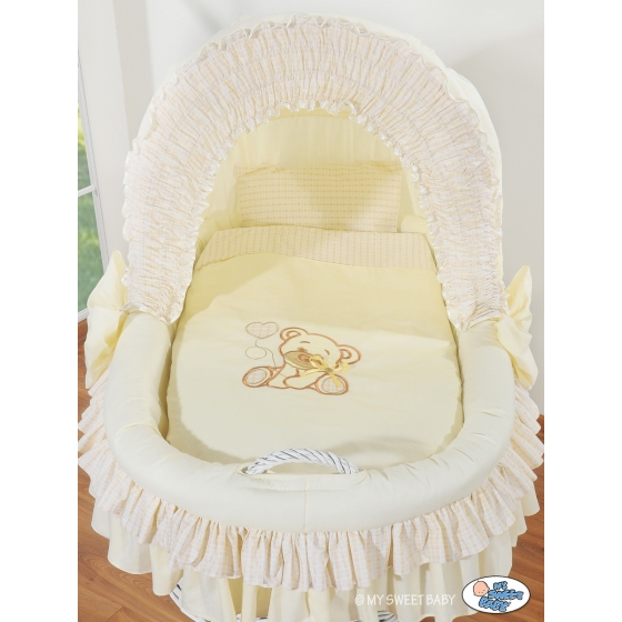 Babykorg med hjul Björn med rosett cream