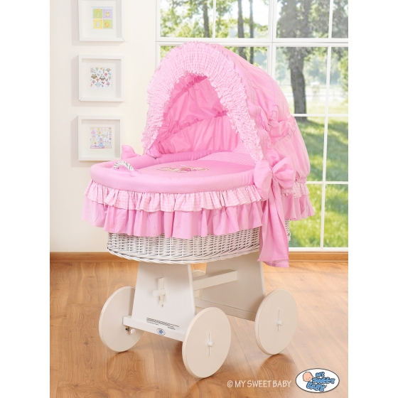 Babykorg med hjul Björn med rosett rosa
