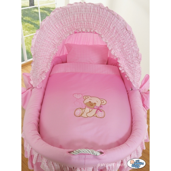 Babykorg med hjul Björn med rosett rosa