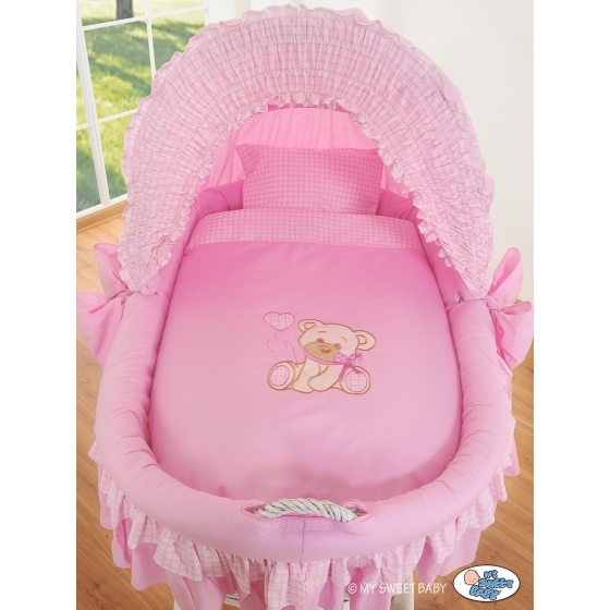 Babykorg med hjul Björn med rosett rosa