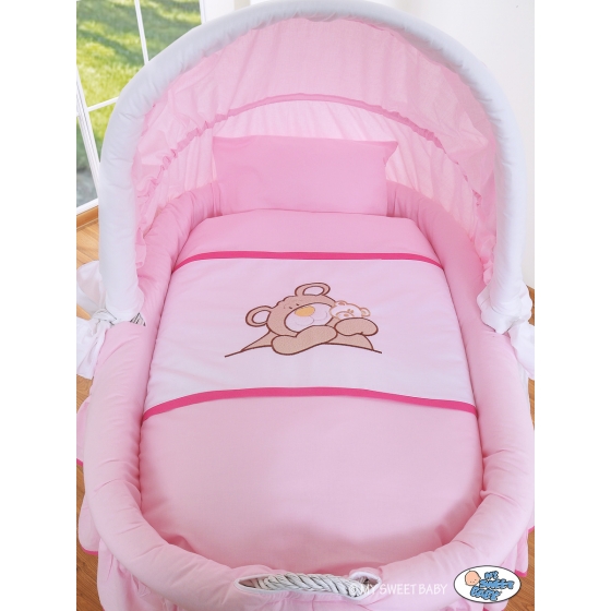 Babykorg med hjul Nallebjörn Barnaba rosa