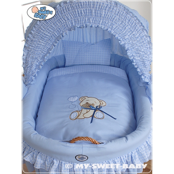 Babykorg med hjul Nallebjörn med rosett blå