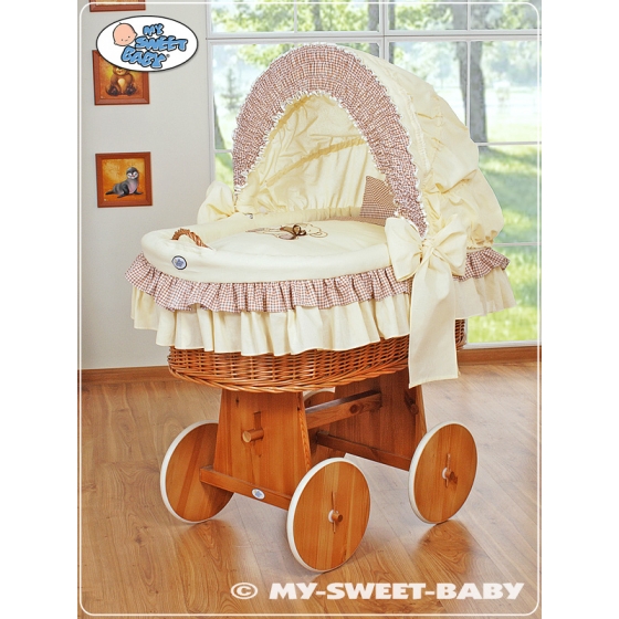 Babykorg med hjul Nallebjörn med rosett brun