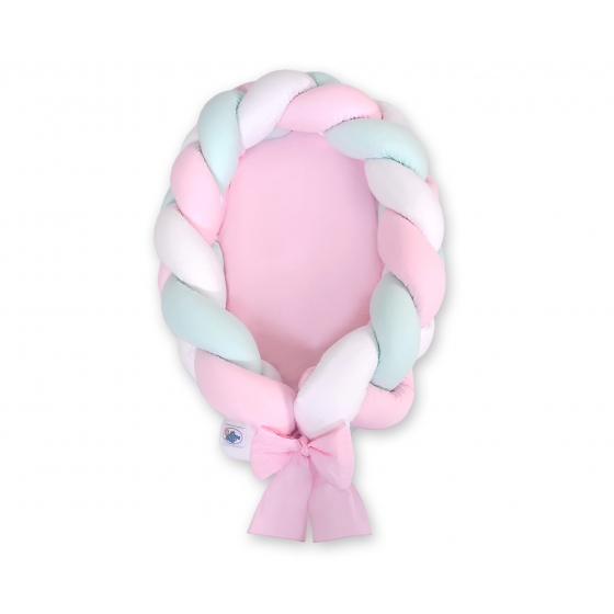 Babynest Fläta & Spjälskydd Fläta 2 i 1 - vit-pink-mynta
