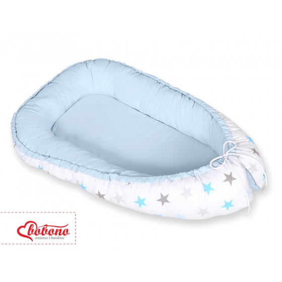Babynest- grå-blå stjärnor/ blå
