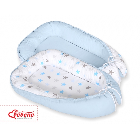 Babynest- grå-blå stjärnor/ blå