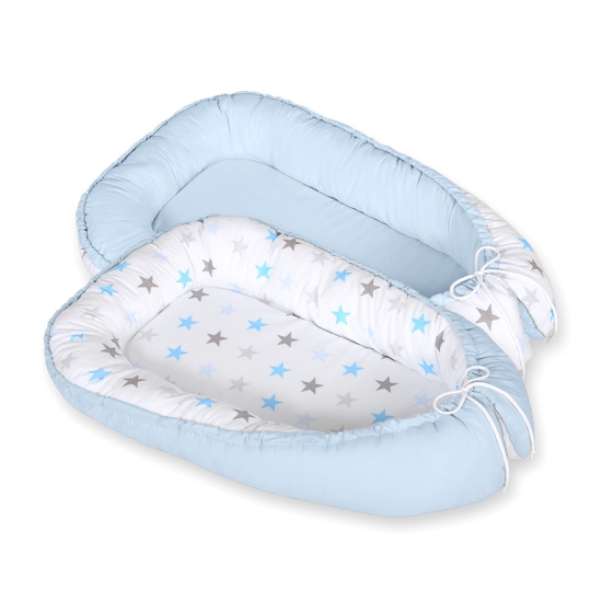 Babynest- grå-blå stjärnor/ blå