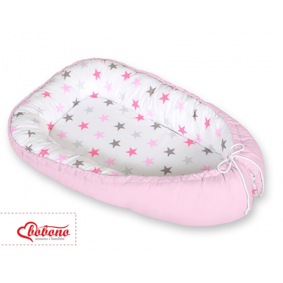 Babynest- grå-rosa stjärnor/grå