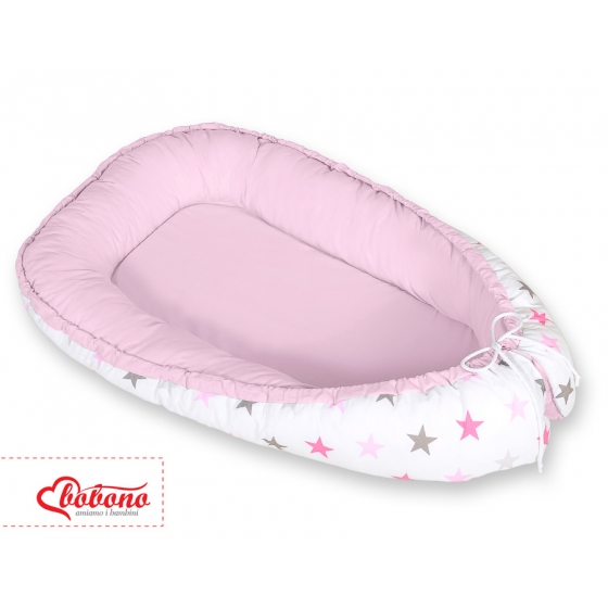 Babynest- grå-rosa stjärnor/grå