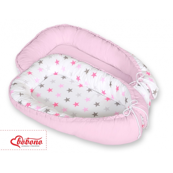 Babynest- grå-rosa stjärnor/grå