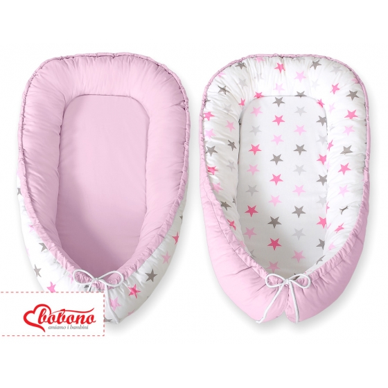 Babynest- grå-rosa stjärnor/grå
