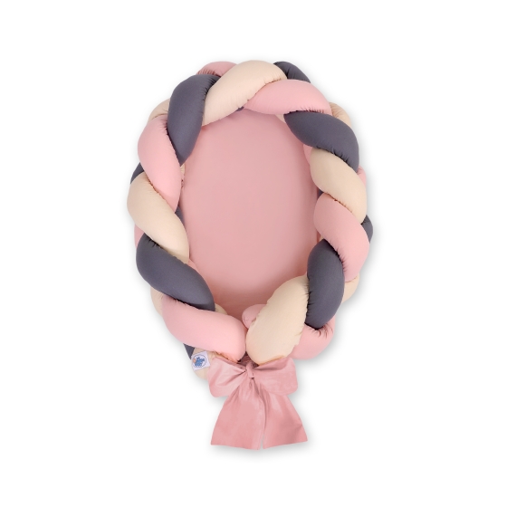 Babynest & Spjälskydd Fläta 2 i 1 - beige-pastel pink-Antracit