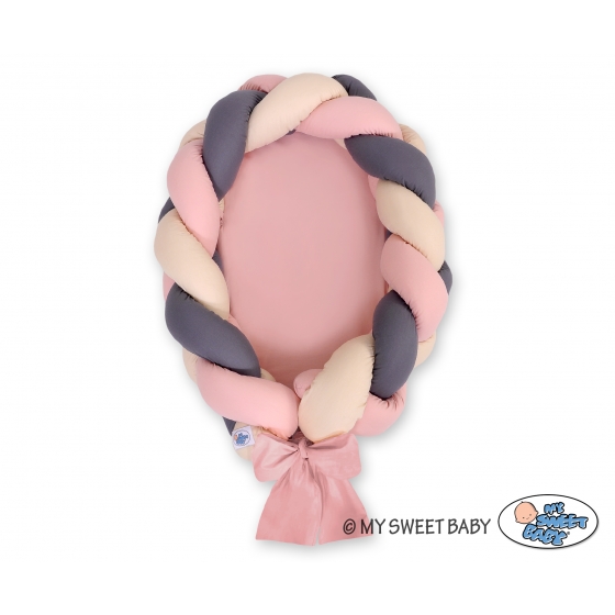 Babynest & Spjälskydd Fläta 2 i 1 - beige-pastel pink-Antracit