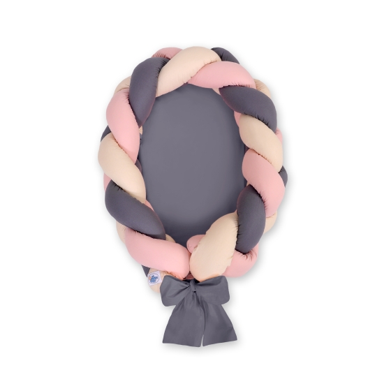 Babynest & Spjälskydd Fläta 2 i 1 - beige-pastel pink-Antracit