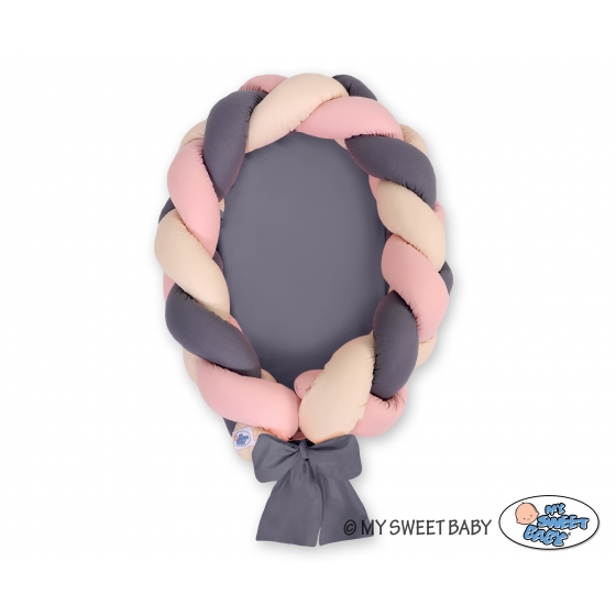 Babynest & Spjälskydd Fläta 2 i 1 - beige-pastel pink-Antracit