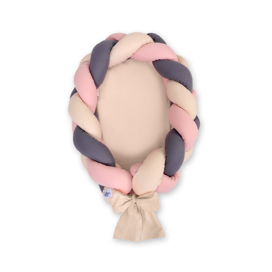 Babynest & Spjälskydd Fläta 2 i 1 - beige-pastel pink-Antracit