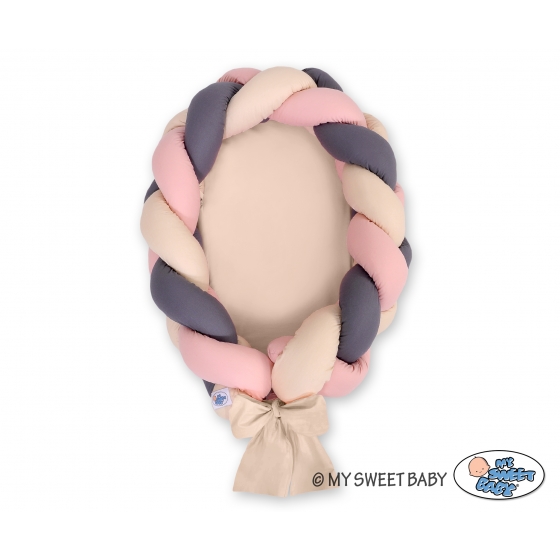 Babynest & Spjälskydd Fläta 2 i 1 - beige-pastel pink-Antracit