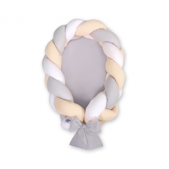 Babynest & Spjälskydd Fläta 2 i 1 - vit-grå-beige