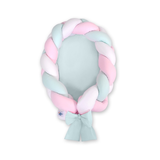 Babynest & Spjälskydd Fläta 2 i 1 - vit-pink-mynta