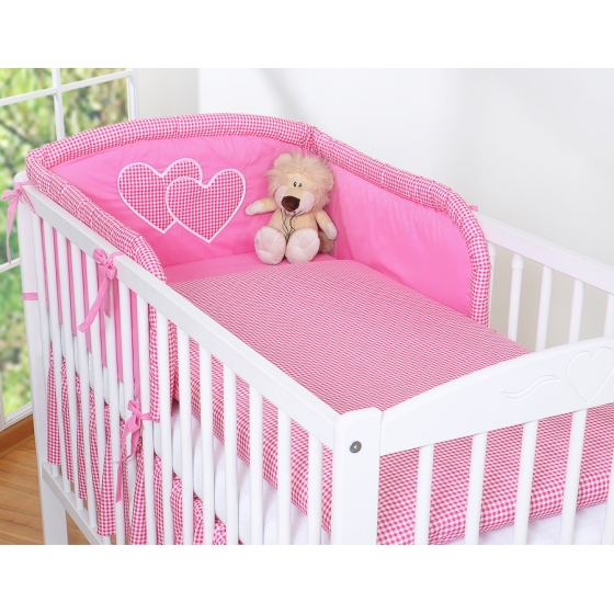 Babysäng Bäddset / Sängkläder 2-delar hjärtan dark rosa rutig